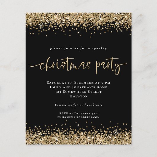 PAPIER | Gold Glitzer Black Christmas Party Einlad (Vorne)