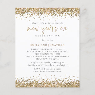 PAPIER   Gold Glitzer Script Silvester Einladung