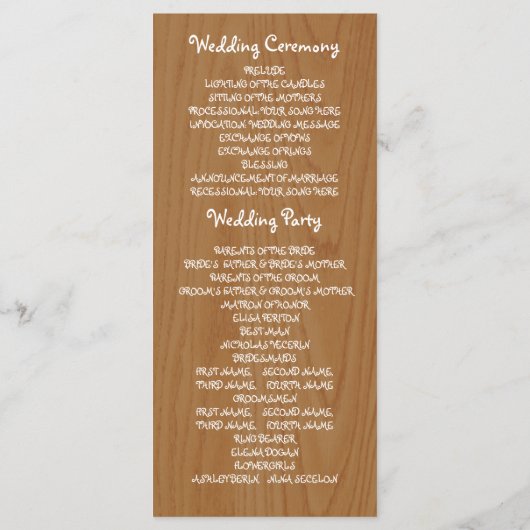 Papier Herz auf Holz Hochzeitsprogramm Programm (Rückseite)