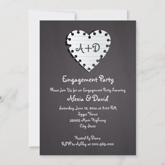 Papier Herz auf Tafel Hochzeitsfeier Einladung (Vorderseite)