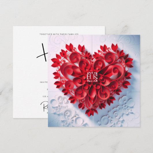 Papier Herz der Schönheit Save the Date oder UAWG Einladung (Vorne/Hinten)