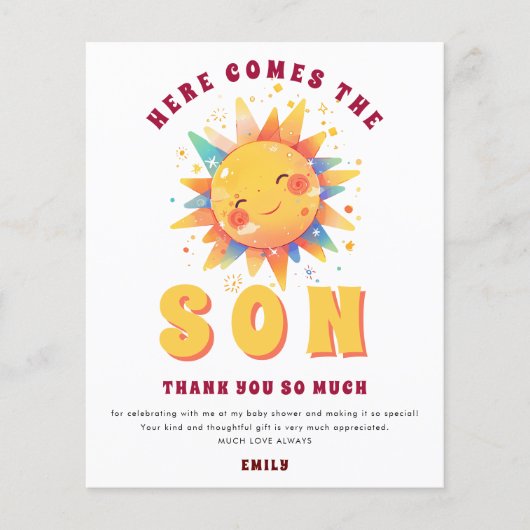 PAPIER Hier kommt die Son Baby Dusche Vielen Dank (Vorne)