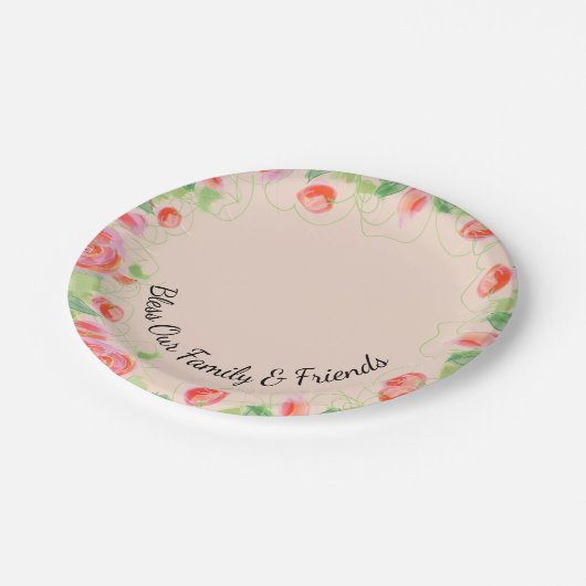 Papier Hochzeit segne unsere Familie und Freunde P Pappteller (Schrägansicht)