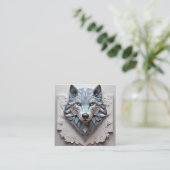 Papier ist ein 3D-Volumenschnitt eines Wolfskopfes Quadratische Visitenkarte (Stehend Vorderseite)