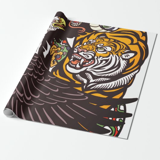 PAPIER JAPANESE TIGER UND DRAGON ART GESCHENKPAPIER (Ungerollt)