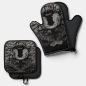 PAPIER MIRAGE Black Chow Ofenhandschuh & Topflappen-Set (Vorderseite/Rückseite)