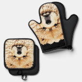 PAPIER MIRAGE Cream Chow Ofenhandschuh & Topflappen-Set (Vorderseite/Rückseite)