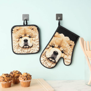 PAPIER MIRAGE Cream Chow Ofenhandschuh & Topflappen-Set