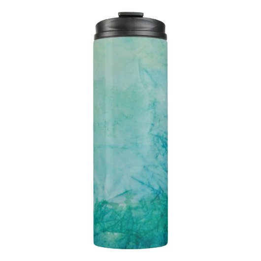 Papier mit blauer, grüner und schwarzer abstrakter thermosbecher (Vorderseite)