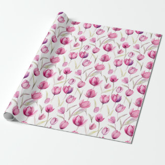 Papier mit floraler Aquarellfolie - Tulpen Geschenkpapier