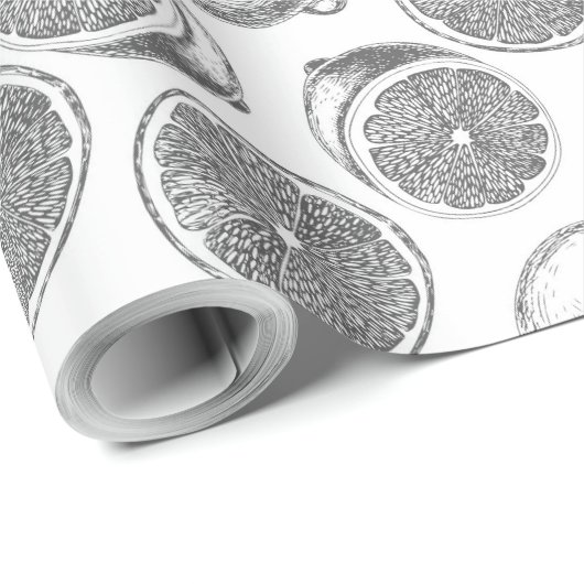 Papier mit handgezogenem Zitronenmuster Geschenkpapier (Rolleneckpunkt)