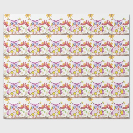 Papier mit hellrosa Uhus Geschenkpapier (Flach)