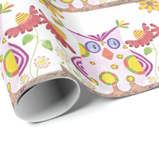 Papier mit hellrosa Uhus Geschenkpapier (Rolleneckpunkt)