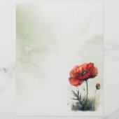 Papier mit rotem Mohn im Wasserfarbstil Briefbogen (Vorderseite)