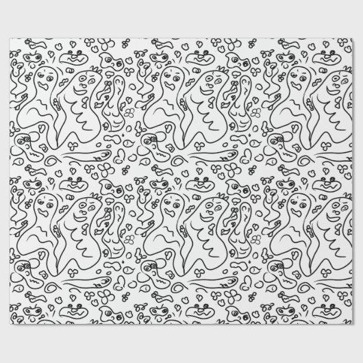 Papier mit schwarz-weißem Doodle Geschenkpapier (Flach)