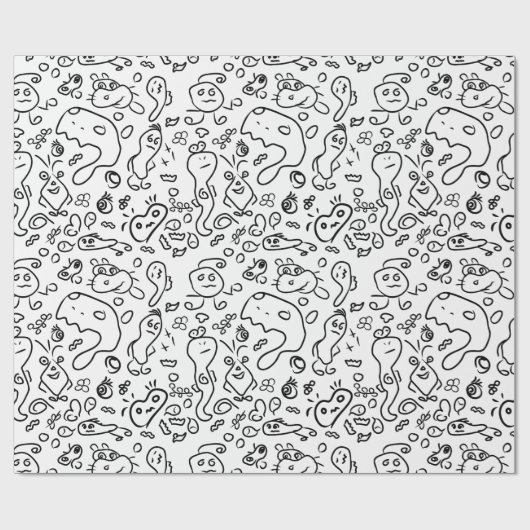 Papier mit schwarz-weißem Doodle Geschenkpapier (Flach)