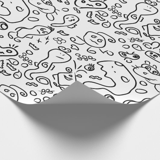 Papier mit schwarz-weißem Doodle Geschenkpapier (Ecke)