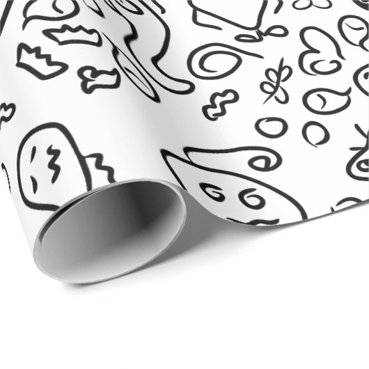Papier mit schwarz-weißem Doodle Geschenkpapier (Rolleneckpunkt)