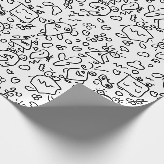 Papier mit schwarz-weißem Doodle Geschenkpapier (Ecke)