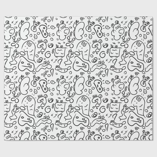 Papier mit schwarz-weißem Doodle Geschenkpapier (Flach)