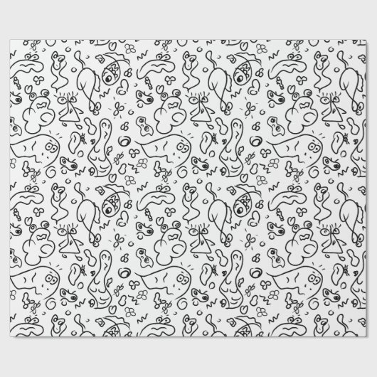 Papier mit schwarz-weißem Doodle Geschenkpapier (Flach)