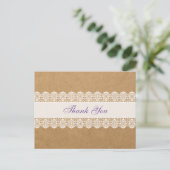Papier mit zarter Spitze - Danke Lila Postkarte (Stehend Vorderseite)