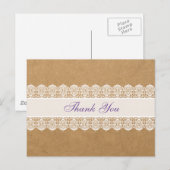 Papier mit zarter Spitze - Danke Lila Postkarte (Vorne/Hinten)