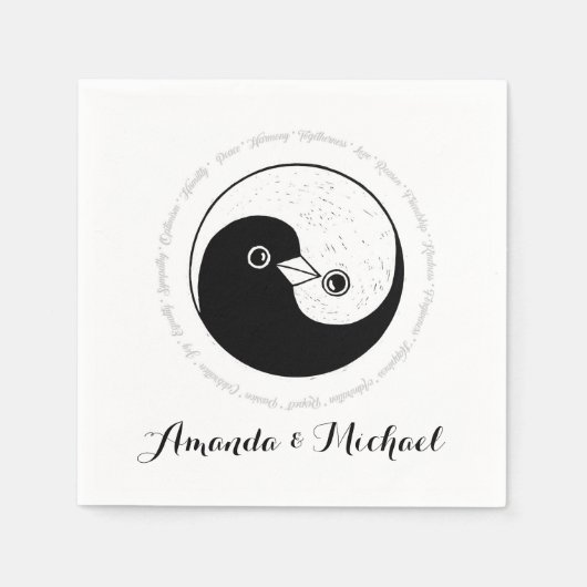 PAPIER NAPKIN b/w YinYang taubt. Serviette (Vorderseite)