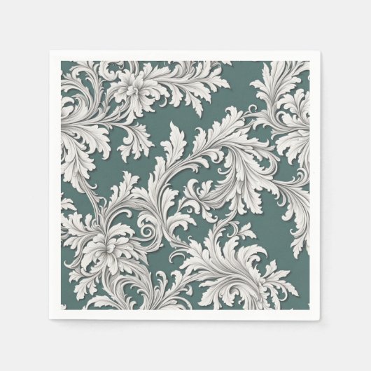 Papier Napkin Damask Design Aqua Black & White Serviette (Vorderseite)