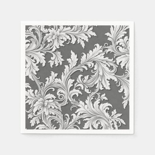 Papier Napkin Damask Design Grau Schwarz & Weiß Serviette (Vorderseite)