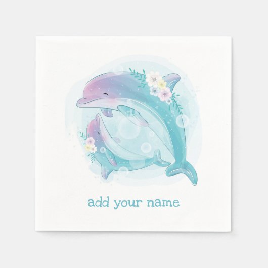PAPIER NAPKIN : KINDERGEBURTSTAGE : DOLPHINEN SERVIETTE (Vorderseite)