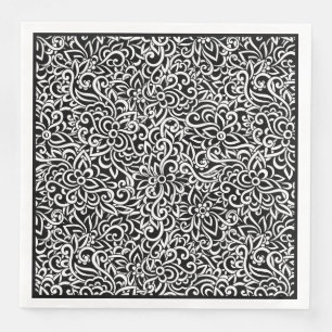 Papier Napkins-Black Damask Floral Serviette