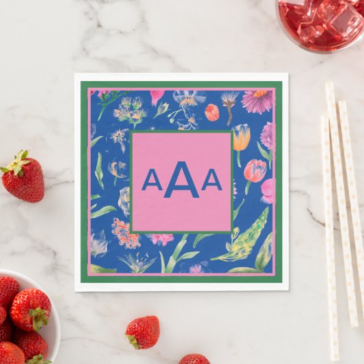 PAPIER NAPKINS CUSTOM MONOGRAM-BLUME SERVIETTE (Beispiel)