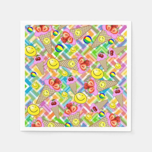 Papier Napkins, Erdbeereis, Sonnencreme Serviette (Vorderseite)