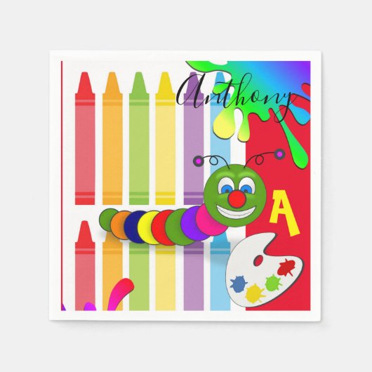Papier Napkins, farbenfroher Paint-Wurm Serviette (Vorderseite)