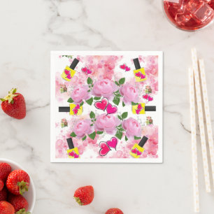 Papier Napkins, gelbe Nagel, polnische Blumenherze Serviette