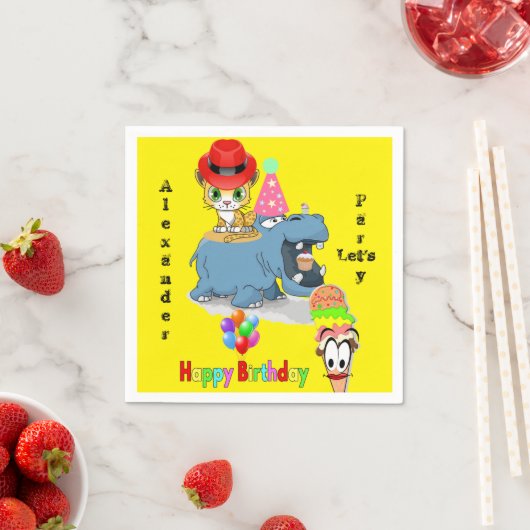 Papier Napkins, glücklich Geburtstag Hippopotamus Serviette (Beispiel)