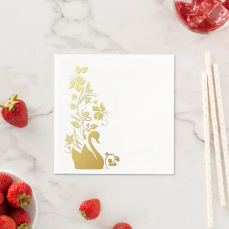 Papier Napkins, Gold Swan Floral Serviette