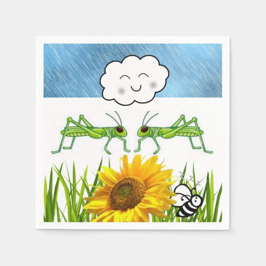 Papier Napkins, Grasshopper Wolken Bienen Serviette (Vorderseite)