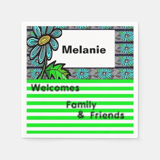 Papier Napkins, Grünstreifen, Blüte Serviette (Vorderseite)