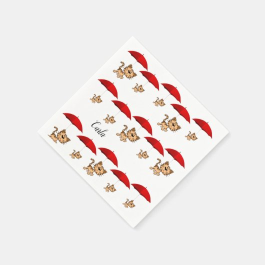 Papier Napkins, Katzen Roter Schirm Serviette (Ecke)