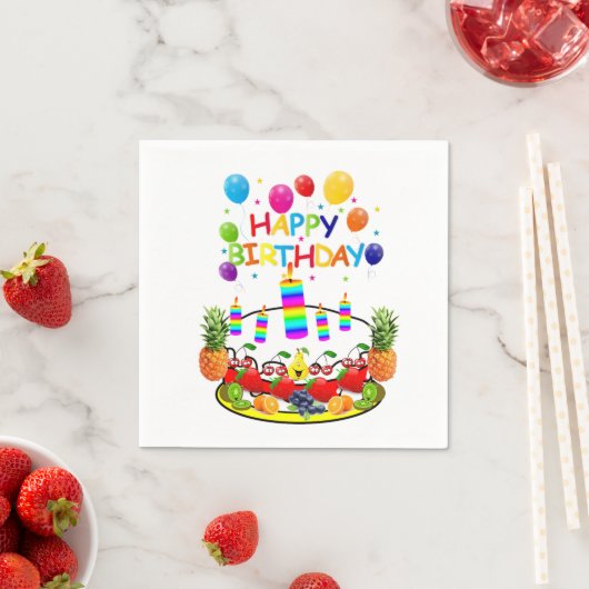 Papier Napkins, Kuchen Frucht glücklich Geburtstag Serviette (Beispiel)