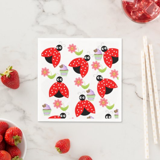 Papier Napkins, Ladybug Rosa Blume Blumenmotiv Serviette (Beispiel)