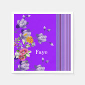 Papier Napkins, Lila Streifen, floral Serviette (Vorderseite)