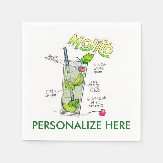 PAPIER NAPKINS - MOJITO RECIPE COCKTAIL ART SERVIETTE (Vorderseite)