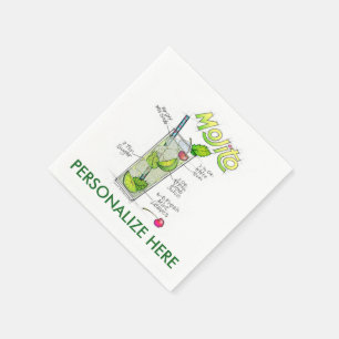 PAPIER NAPKINS - MOJITO RECIPE COCKTAIL ART SERVIETTE
