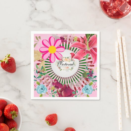 Papier Napkins, Monogramm, Blumenrosa Serviette (Beispiel)