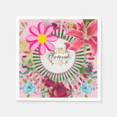 Papier Napkins, Monogramm, Blumenrosa Serviette (Vorderseite)