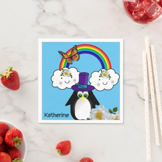 Papier Napkins, Regenbogen Sonnenwolken Pinguin Serviette (Beispiel)