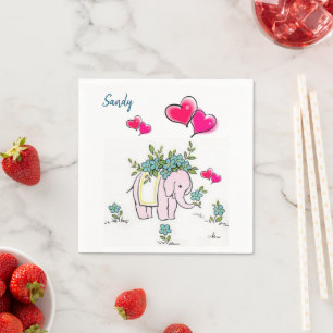 Papier Napkins, rosa Herz Elephant florale Serviette